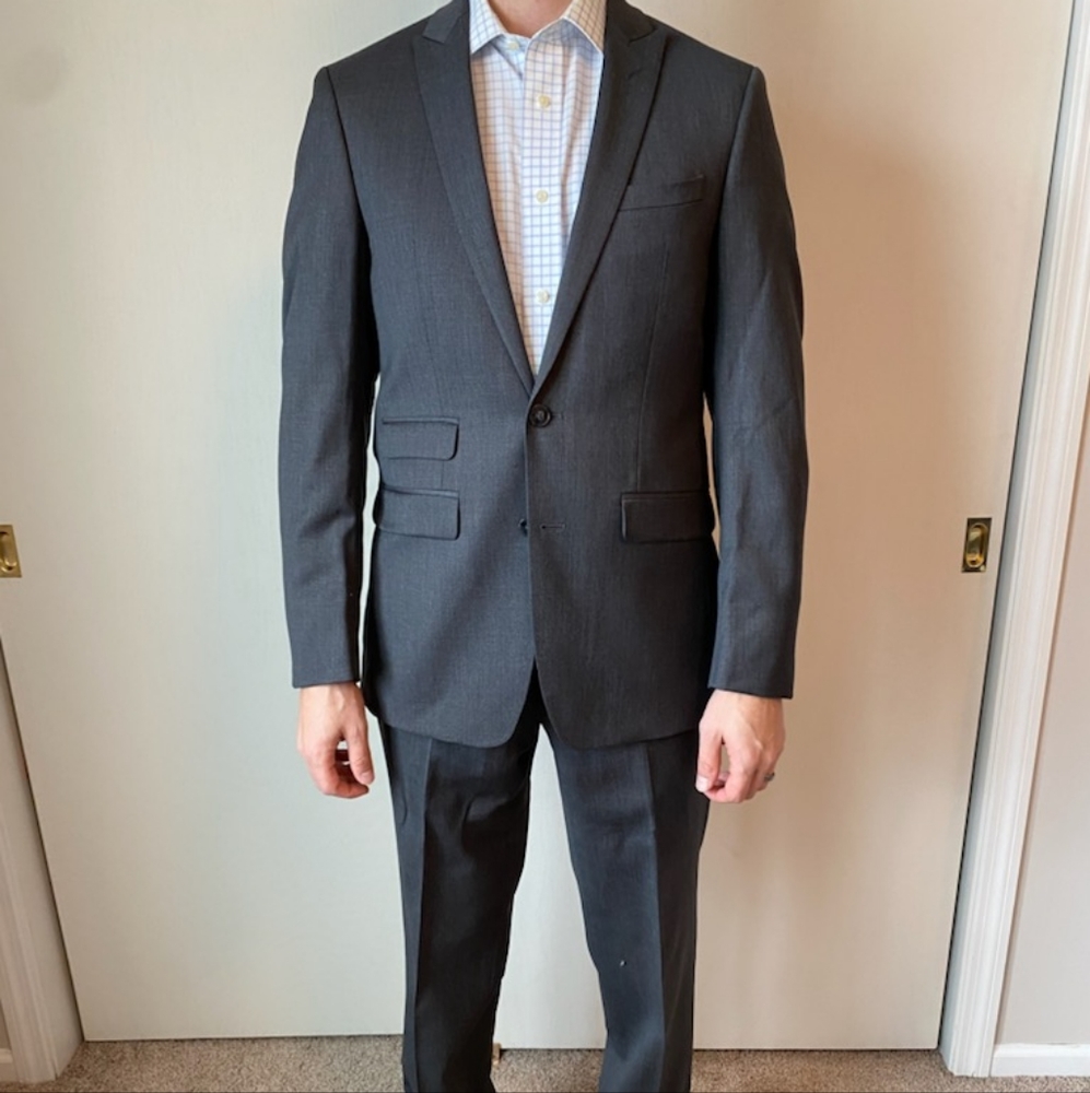 38R Charcoal Wool Suit and braces